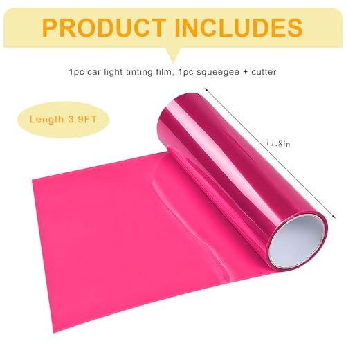 Car Headlight Vinyl Film, 48"×11.8" Self-Adhesive Car Headlight Tint Sticker with Squeegee & Cutter, Waterproof Wrap Film Roll for Vehicle Headlights Taillights Fog Lights (Pink) - color: Pink