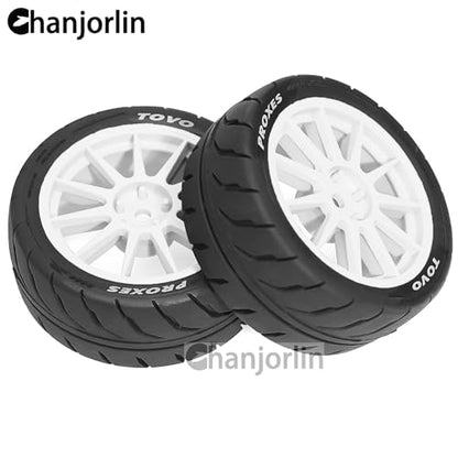 1/10 RC On Road Racing Tires and Wheels 12mm Hex OD 2.72'' RC Rally Street Tyres for 1:10 Scale Touring Drift Car Tamiya TT01 TT02 XV01 TA06 A959 PTG2 HPI KYOSHO HSP Traxxas 4PCS (White) - color: White