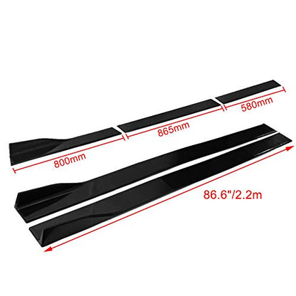Universal Car Front Bumper Lip Spoiler Body Kits + 2M / 86.6" Side Skirt Extension Rocker Panel Body Kit + 48CM Auto Rear Bumper Lip Diffuser (Glossy Black) - color: Universal Glossy Black