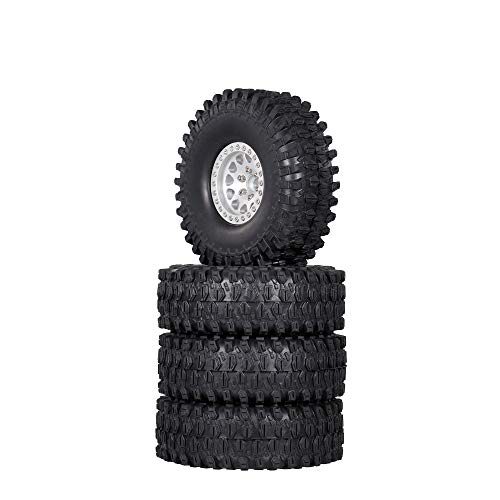 GoolRC 4PCS 1.9 Inch RC Crawler Rubber Tires with Metal Rim for 1/10 RC Rock Crawler Traxxas TRX-4 TRX-6 Axial Scx10 90046 RC4WD RC Car Parts (Silver) - color: Silver