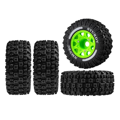 Pre-Glued Plastic RC Wheels and Tires 12MM 14MM 17MM Hex Compatible with Arrma Axial RC4WD Redcat Slash 2WD 4X4 Senton Short Course Truck Upgrades Part Green - color: Green