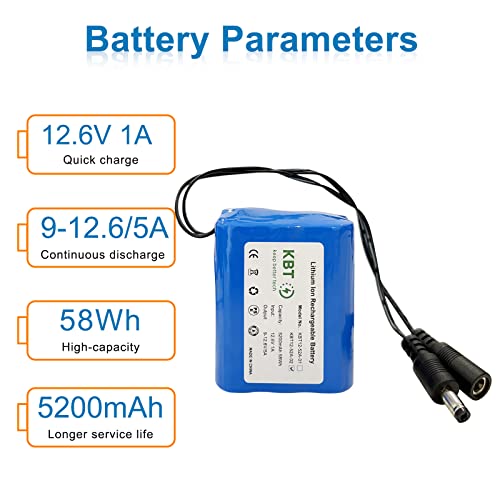 KBT 12V 5200mAh Rechargeable Li-ion Battery, DC5521 Male Connector, Replacement Battery Pack with Charger Compatible for 12V Device RC Car, Boat, Robot, DIY, LED Light Strip, CCTV Camera - style: 5.2Ah DC5521 plug