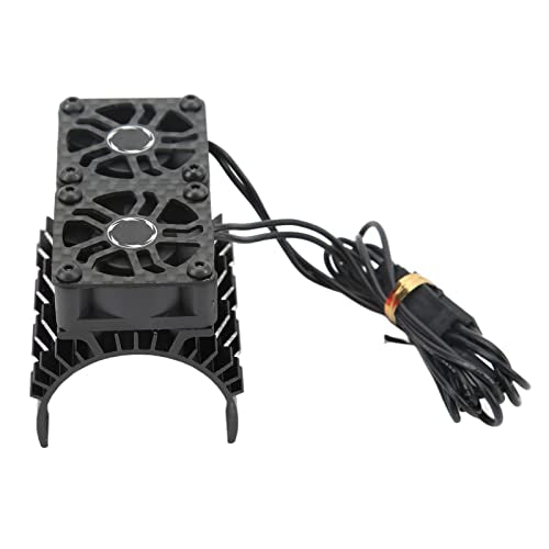 RC Motor Heatsink Cover, RC Motor Fan Cooling Heatsink 8.4V 36mm 263mm Extension Cable Dual Cooling Fans for Replacement (Black)