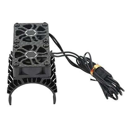 RC Motor Heatsink Cover, RC Motor Fan Cooling Heatsink 8.4V 36mm 263mm Extension Cable Dual Cooling Fans for Replacement (Black)