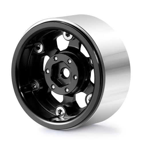 1.3inch beadlock Wheels RC Aluminium Rims for 1/18th TRX4M 1/24th Axial SCX24 RC Crawler Car Upgrade Parts (Black) - color: Black