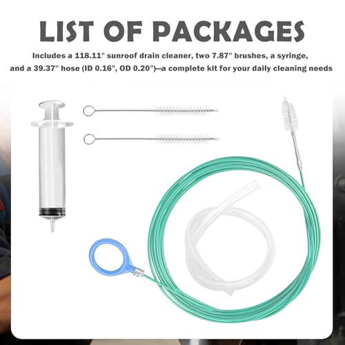 118" Car Sunroof Drain Cleaning Tool,Flexible Auto Sunroof Drain Cleaner Tool with Hose Cleaning Brush,Syringe,Syringe Hose,Soft Drains Brush,Sun Roof Drains Cleanings Tools