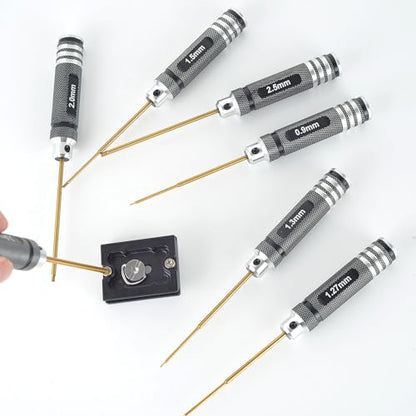 Professional RC Titanium Plated Ti Coated Hex Screwdriver Set 7PCS | Precision Hexagon Allen Kit (0.9-3.0mm) for RC Car, Drone, Helicopter, Durable RC Tool Kit
