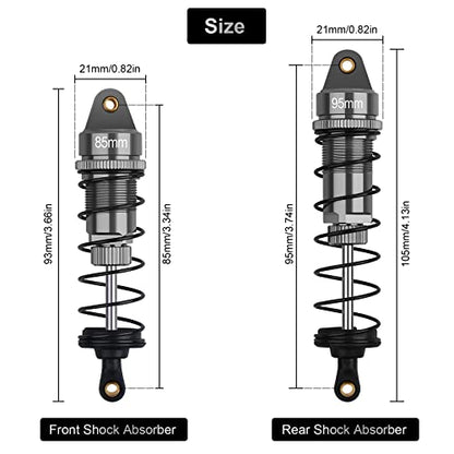 4Pcs RC Shocks Set 1:10 Scale 85mm Front Shocks & 95mm Rear Shocks | Replacement Parts Fits for 1/10 1/12 WLtoys 104001,124019, Kyosho, Tamiya, Losi RC Buggy/Racing Cars (Gray) - color: 1/10 Scale Titanium Grey