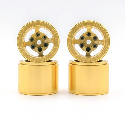 1UP Wheels 1.0" Island Ultra Wide Premium Wheels | Gold | for Axial SCX24, AX24, Traxxas TRX4-M, Redcat Ascent-18, FMS FCX18, 7mm Hex Vehicles - Aluminum Beadlock Wheels - color: Gold