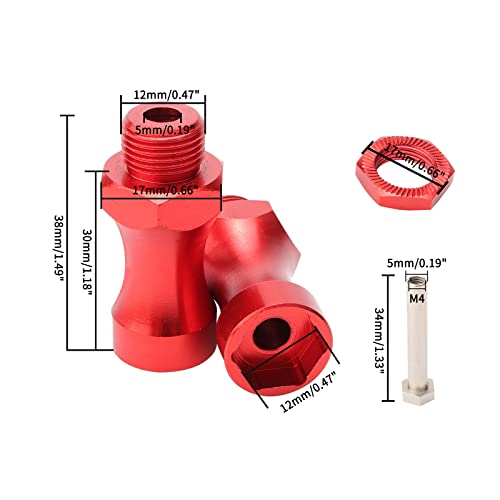 4pcs Aluminum 12mm to 17mm Wheel Hex Hub Conversion Adapter for 1/10 RC Buggy SCT Monster Truck Traxxas Redcat Arrma Upgrade Parts, Red - color: Red