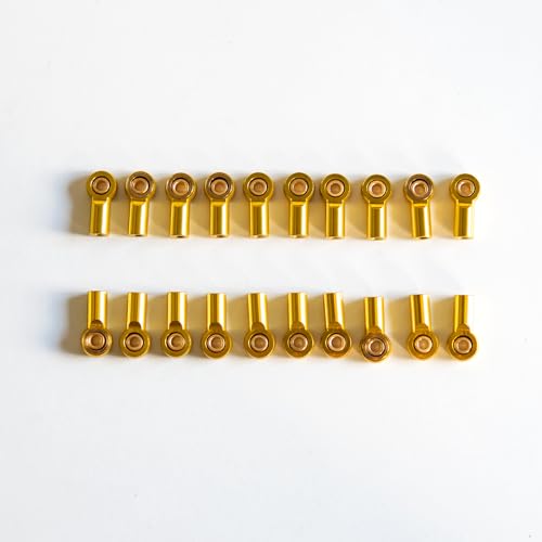 [20Pcs] M3 RC Ball Joint Rod End Links, CNC Aluminum Alloy M3 Rod Ends with Gold-Plated Copper Ball, Precision Linkage Ends for 1/10 RC Crawler Axial SCX10, Traxxas, Tamiya, Redcat -Golden - color: Golden