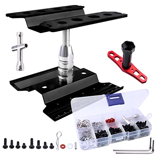 Aluminum Alloy RC Car Work Stand Repair Workstation with Screws Kit & 17mm Hex Wheel Wrench 360 Degree Rotation Lift/Lower for 1/8 1/10 1/12 Scale Cars Trucks Buggies (Black) - color: Black