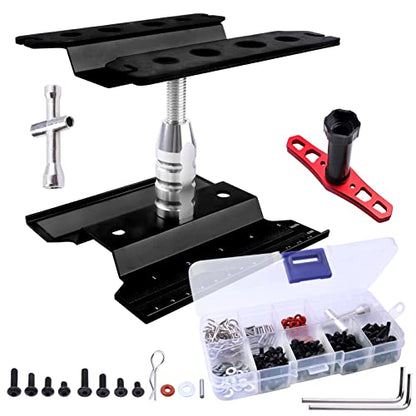 Aluminum Alloy RC Car Work Stand Repair Workstation with Screws Kit & 17mm Hex Wheel Wrench 360 Degree Rotation Lift/Lower for 1/8 1/10 1/12 Scale Cars Trucks Buggies (Black) - color: Black