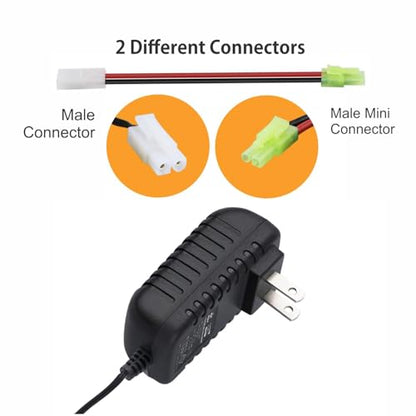 RC Battery Charger for 9.6V 8.4V 7.2V NiMH/NiCd Battery Packs, Intelligent 500mA AC Plug Charger w/Standard Tamiya Connector for RC Hobbies
