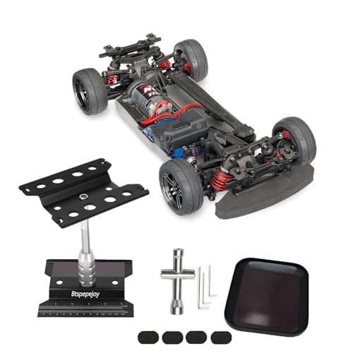 RC Repair Workstation Aluminum RC Car Work Stand 360 Degree Rotation Lift Lower with Screw Tray for 1/8 1/10 1/12 1/16 Scale for Traxxas TRX4 Axial Arrma Redcat Losi RC Crawler Truck Buggy (Black 2)