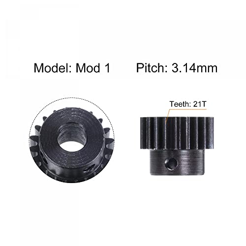 uxcell 1Mod 21T Pinion Gear 6mm Bore Hardened Steel Motor Rack Spur Gear with Step for RC Car Truck Buggy Gear Drive, 2 Set