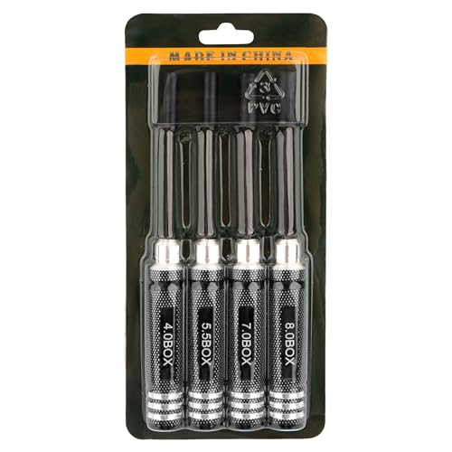 RC Hex Nut Driver Set Repair Tool Kit 4.0/5.5/7.0/8.0mm Hexagonal Head Nut Socket Wrench Screwdrivers for Hobby RC Quadcopter Helicopter FPV Drone Car Airplane(Black) - color: Black