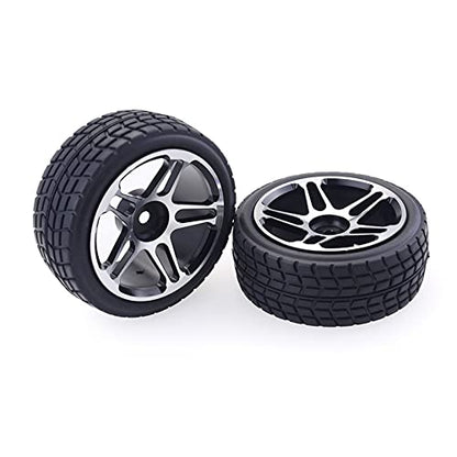 1/10 Pre-Glued 65mm Metal Wheels & Rubber Tires for 1:10 HSP HPI Redcat Himoto Kyosho Sakura RC On-Road Racing Touring Car Upgrade Parts (Black)