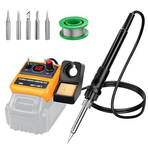 Cordless Soldering Iron Kit for Dewalt 20v 60v Battery,90W LED Digital Solder Iron Soldering Gun with 5pcs Tips,0.04” Solder Wire for any Hobby Enthusiast (Battery not included) - style: For Dewalt Battery