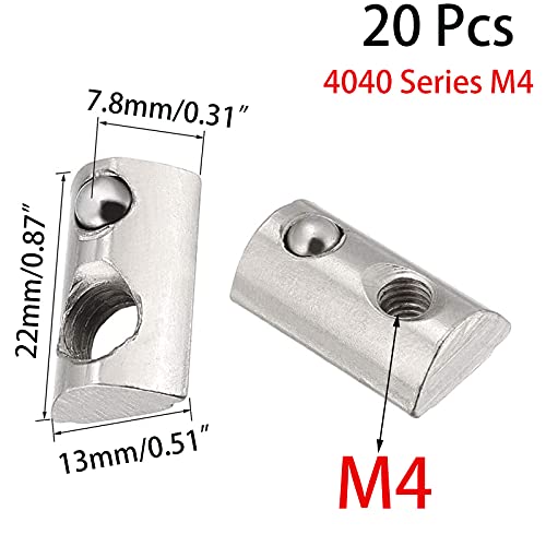 20 Pcs 4040 Series T Spring Nut, M4 Thread Roll in Spring Post Assembly T Nuts Hammer Head Fastener Nut Drop in T-Nut for 40 Series Aluminum Extrusion Profile T Slot 8mm for 3D Printer (M4) - size: 4040 Series M4