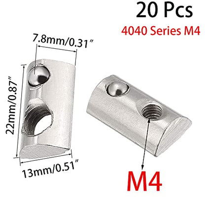 20 Pcs 4040 Series T Spring Nut, M4 Thread Roll in Spring Post Assembly T Nuts Hammer Head Fastener Nut Drop in T-Nut for 40 Series Aluminum Extrusion Profile T Slot 8mm for 3D Printer (M4) - size: 4040 Series M4