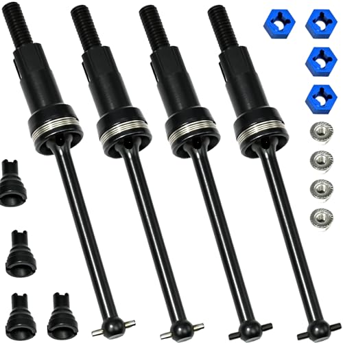 Hardened Steel CVD Drive Shafts Set with Adapters, Nuts, Center Drive Cups, Front Rear Dogbone Driveshaft Axles Upgrades Part for 1/16 Mojave Grom ARA2304, ARA2304S, ARA2104 (Black,Blue) - color: Black-blue