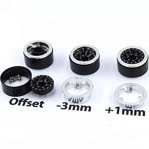RC 64 * 25mm 1.0 Mud Slingers tires wheels set, 1/18 1/24 1.0 Tires Tyres & 1.0 beadlock wheels (2 offsets option) Rims For RC Mini Crawler 1/24 SCX24 1/18 TRX4M FMS 24 - color: Silver & Black