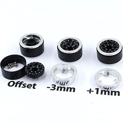 Adjustable Offset 1.0 Beadlock Wheels Silver Black, Heavy 1.0 rc Wheels 21g/Rim for 1/18 Traxxas TRX4M Axial SCX24 90081 & Other 1/24 1/18 RC Crawler Truck, (4-Pack) - color: Silver & Black