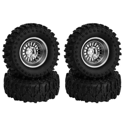 CNC 1.3" Beadlock Wheel Tires Set-Swamp Claw Mud Terrain Tires and Aluminum Wheel for SCX24 1/24 TRX4M Ascent18 1/18 RC Crawler (Gray) - color: Gray