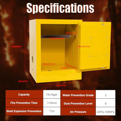 22" x 18" x 18" Hazardous Storage Cabinets/Safety Cabinet, Flammable Liquid Dangerous Items Cold Rolled Steel Cabinet Storage for Industrial Home (12 Gal-Yellow)