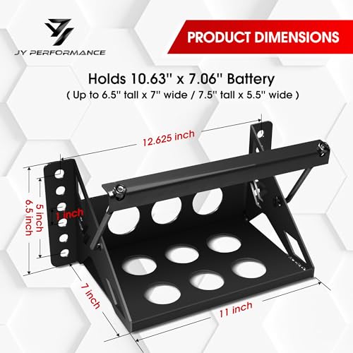 Battery Mounting Box Tray, Fits up to 10.63"×7.06"×7.5" Batteries, Black | Bolt-In Steel Battery Hold Down Bracket, Zinc-Plated Finish, Rust-Resistant, 12-Gauge Steel, 14.375" Overall Length - color: Black