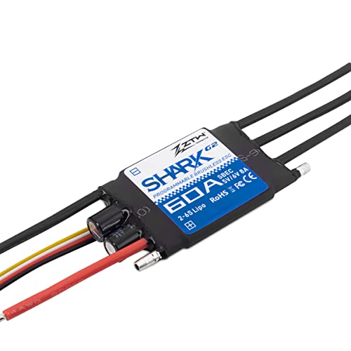 ZTW Shark G2 60A ESC 2-6S Built-in Swithcing BEC 5V/6V 8A Water-Cooling Bidirectional Waterproof Brushless Speed Controller for RC Boat Marine - size: 60A