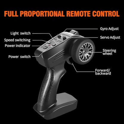 RC Drift Car Pro Upgraded with Gyro, 1:24 Full Proportional Remote Control Car, 25KM/H 4WD High Speed RC Cars with Lights, Extra Racing Tires, Vehicle for Adults Kids Boys Girls, Black - color: Black