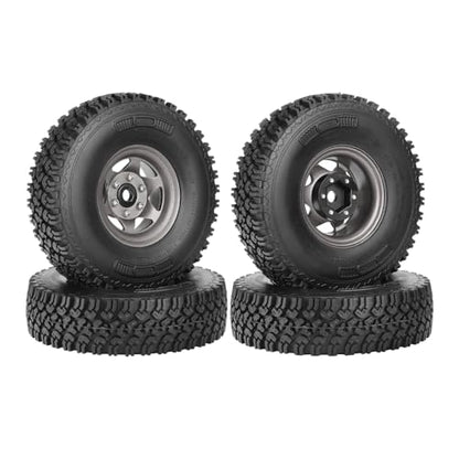 4PCS 1.55 Inch Aluminum Alloy Metal Beadlock Wheel Rim and 90mm Rubber Tires for 1/10 RC Rock Crawler Car for Axial AX90069 D90 TF2 CC01 Tamiya Upgrade Parts(6Spoke Grey) - color: 6spoke Grey
