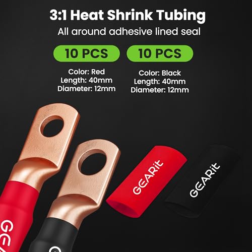 GEARit 4 Gauge Wire Kit CCA 3-in-1, 4 AWG Power Ground Battery Cable 25 ft Black/Red, with Lugs & Heat Shrink - color: 4 Gauge Wire, size: Black/Red 25ft Each + Lugz + Shrink Wrap
