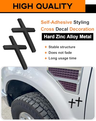 2PCS Metal Jesus Cross Car Emblem, 2.5"×1.8" 3D Silver Alloy Religious Jesus Christ Cross Badge Stickers, Self-Adhesive Automotive Christian Decals for Car Body, Tailgate, Window (Black) - color: black