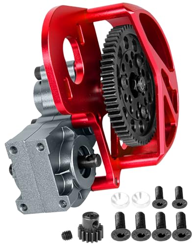 Aluminum Transmission Gearbox Upgrades Part for 1/10 SCX10, SCX10 II 90046,90047,Wraith,AX10 RC Crawler Truck,Center Transmission Gearbox Hops up,Red with Titanium - color: Red With Titanium(for 1/10 Axial)