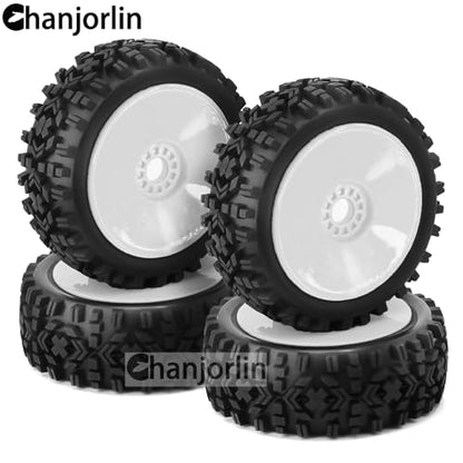 1/8 Buggy Tires OD 118mm and Wheels 17mm Hex Rubber RC Off Road Tyres for 1:8 Scale Buggy Truck Car HSP Kyosho MP10 VRX HPI Hobao ARRMA Typhon 6S 3S Talion Traxxas Losi 8ight 4PCS (White) - color: White