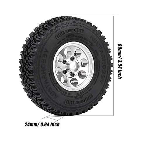 4PCS 1.55 Inch Alloy Beadlock Metal Wheel Rim Tyre Rubber Tires for 1/10 RC Crawler Car Jimny Axial AX90069 D90 TF2 Tamiya CC01 LC70(Silver) - color: 90mm-silver