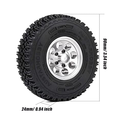 4PCS 1.55 Inch Alloy Beadlock Metal Wheel Rim Tyre Rubber Tires for 1/10 RC Crawler Car Jimny Axial AX90069 D90 TF2 Tamiya CC01 LC70(Silver) - color: 90mm-silver