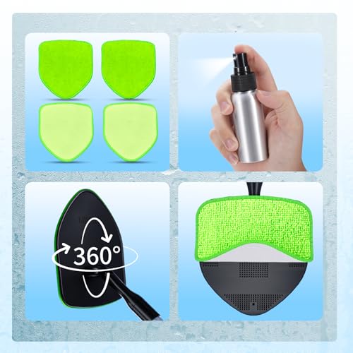 XINDELL Interior Windshield Cleaner Tool, Car Window Cleaning Kit with 4 Reusable Microfiber Pads, Extendable Handle & 360° Rotating Head, Safety Hammer, Streak-Free Auto Glass Wiper for Truck SUV RV - color: Green