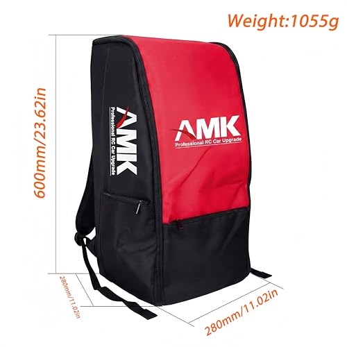 AMK RC Car Backpack, Waterproof RC Car Bag Large Capacity RC Car Storage Bag for 1/8 & 1/10 RC Crawler, Padded Carrying Case with Straps & Multi Pockets for TRX4 TRX6 Axial SCX10 Capra D90 TF2 CC01 - color: Red
