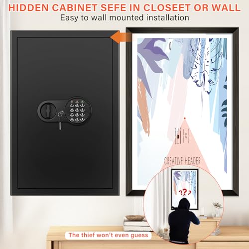 23.62'' Tall Extra Large Home Safe Box, Safe with Fireproof Waterproof Document Bag, Digital Keypad and 3 Removable Steel Shelves, Security Box for Money Medicines Jewelry Valuables - size: 5.0 Cubic Feet