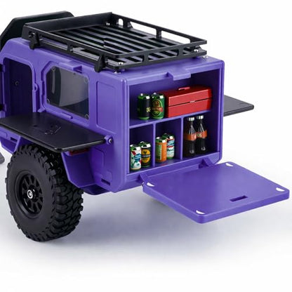 AMK 1/18 1/24 RC Crawler Trailer, Scale Off-Road Camping Trailer with Roof Rack & Storage Box, Tow Trailer for SCX24 TRX4M FCX24 AX24 Bronco Defender K10 F150 RC Accessories (Purple) - color: Purple