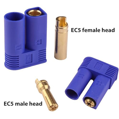 5 Pairs EC5 Battery Banana Plug Connector Adapter Female Male 5.0mm Gold Bullet Connector for EC5 RC ESC LIPO Battery Device Electric Motor Boat Drone Airplane car Truck Quadcopter(Blue Gold)