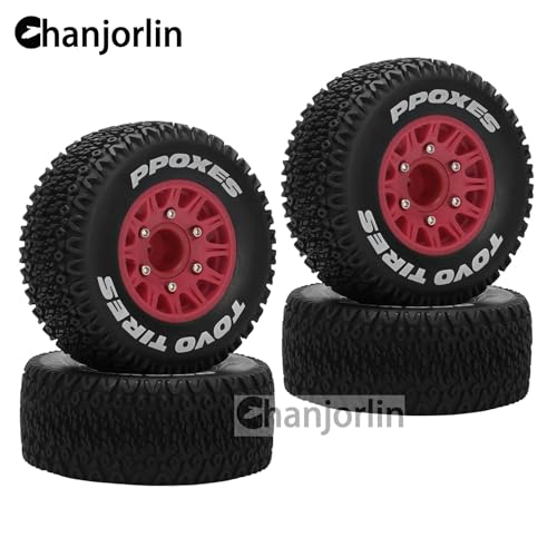 1/10 1/8 RC Short Course Truck Tires OD 112mm and Wheels 12mm 14mm 17mm Hex for 1:8 1:10 Scale Off Road Truck Car Traxxas Slash 2WD 4×4 Axial Losi Redcat Rc4wd Arrma Senton 4PCS (Red) - color: Red