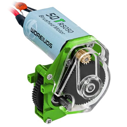 050 50T Brushed Motor with Transparent Acrylic Aluminum Alloy Transmission Gearbox for 1/24 RC Crawler SCX24 AX24 Upgrade(Green) - color: Green&Black