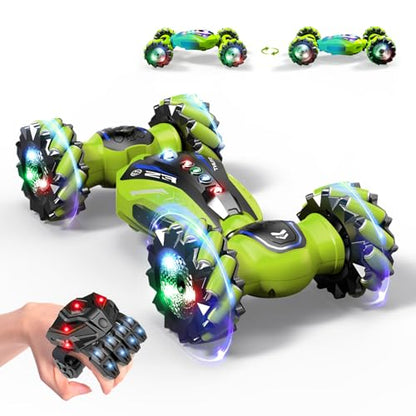 Gesture Sensing RC Stunt Car with Light Music and Mist Spray for Kids 6+, 4WD Off-Road Drift Remote Control Car, 2.4GHz Glove Remote, Rechargeable Toy Vehicle for Boys and Girls Birthday Gift - color: Green