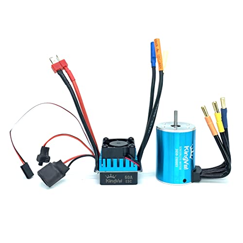 KingVal Replacement 3650 3900KV Sensorless Brushless Motor Shaft 3.175mm with 60A Brushless ESC Compatible with 1/10 RC Car - size: 3900KV+60A