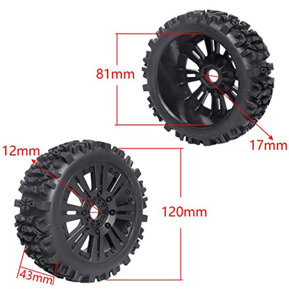 Pre-Glued RC Buggy Tires & Wheels Rims Set with Foam Inserts for 1/8 Arrma Typhon 6S 3S Blx Losi 8ight Tekno Kyosho Hobao Off-Road Car(4Pcs)